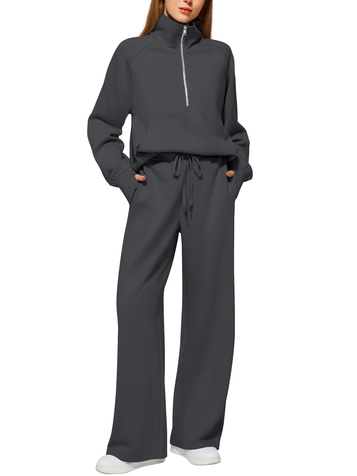 2025 Oversized Half Zip Sweatshirt Wide Leg Sweatpant Set Sweatsuit Tracksuit