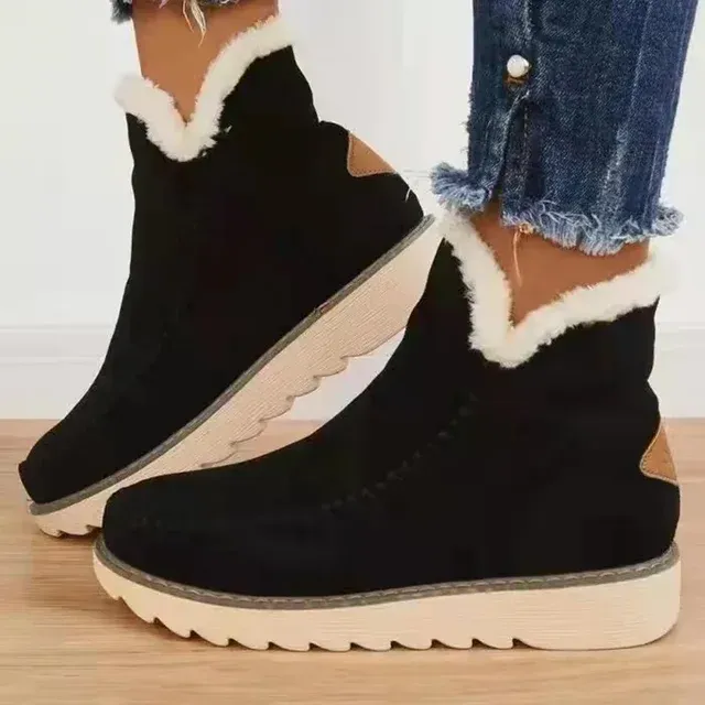 Women's Classic Non-Slip Ankle Snow Boots,Women's Cashmere Waterproof Non-Slip Ankle Snow Boot,Winter Outdoor Warm Fur Lined Slip-on Flat Boots.