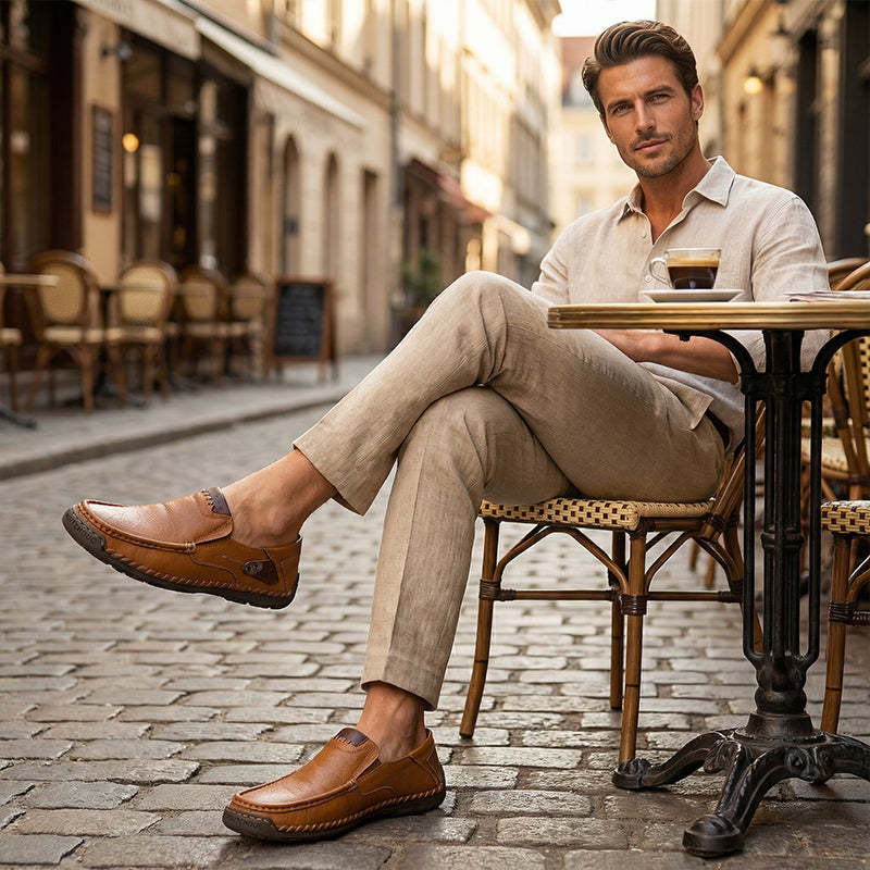 🔥 50% OFF ⏰ Classic Men’s Leather Shoes – Breathable Calfskin, Slip-On Comfort & Timeless Style! 👞✨