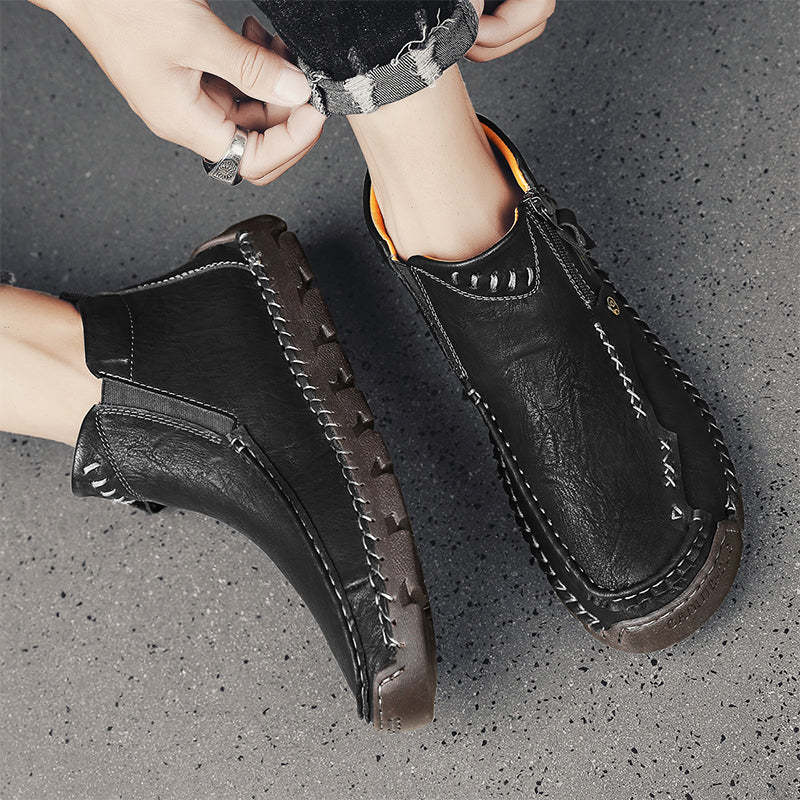 (⏰Last Day 70% OFF🔥)Men's Top-Quality Motorcycle Boots Hand-Stitched Genuine Leather Boots-Wide Toe, Waterproof， Anti-Slip， Anti-Sprain，Suitable for Work, Driving, Hiking