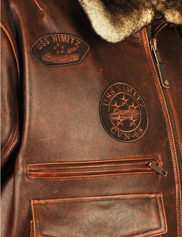 TOP GUN JOLLY ROGERS FLIGHT LEATHER JACKET BROWN