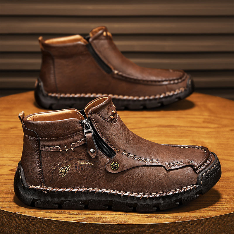 (⏰Last Day 70% OFF🔥)Men's Top-Quality Motorcycle Boots Hand-Stitched Genuine Leather Boots-Wide Toe, Waterproof， Anti-Slip， Anti-Sprain，Suitable for Work, Driving, Hiking