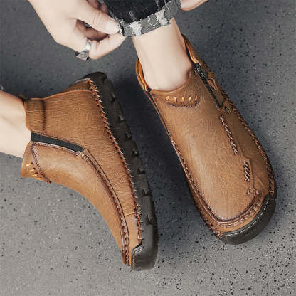 (⏰Last Day 70% OFF🔥)Men's Top-Quality Motorcycle Boots Hand-Stitched Genuine Leather Boots-Wide Toe, Waterproof， Anti-Slip， Anti-Sprain，Suitable for Work, Driving, Hiking