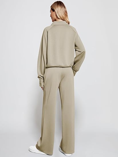 2025 Oversized Half Zip Sweatshirt Wide Leg Sweatpant Set Sweatsuit Tracksuit