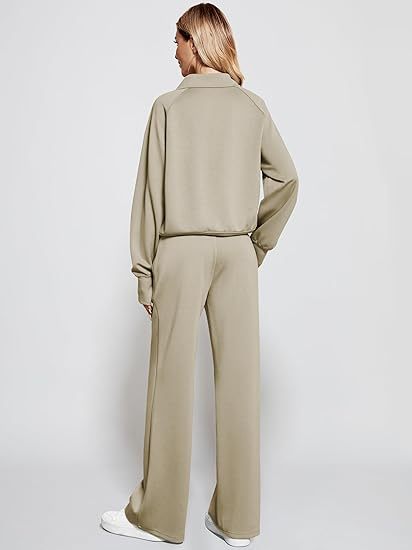 2025 Oversized Half Zip Sweatshirt Wide Leg Sweatpant Set Sweatsuit Tracksuit