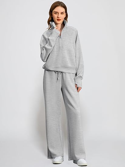 2025 Oversized Half Zip Sweatshirt Wide Leg Sweatpant Set Sweatsuit Tracksuit