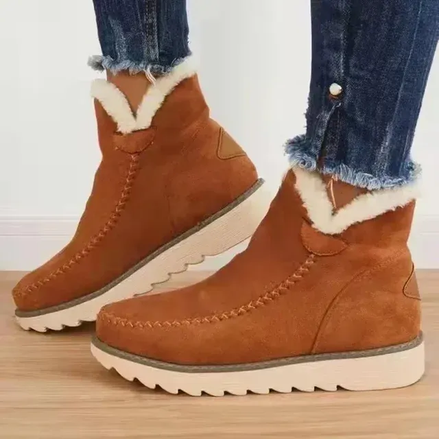 Women's Classic Non-Slip Ankle Snow Boots,Women's Cashmere Waterproof Non-Slip Ankle Snow Boot,Winter Outdoor Warm Fur Lined Slip-on Flat Boots.