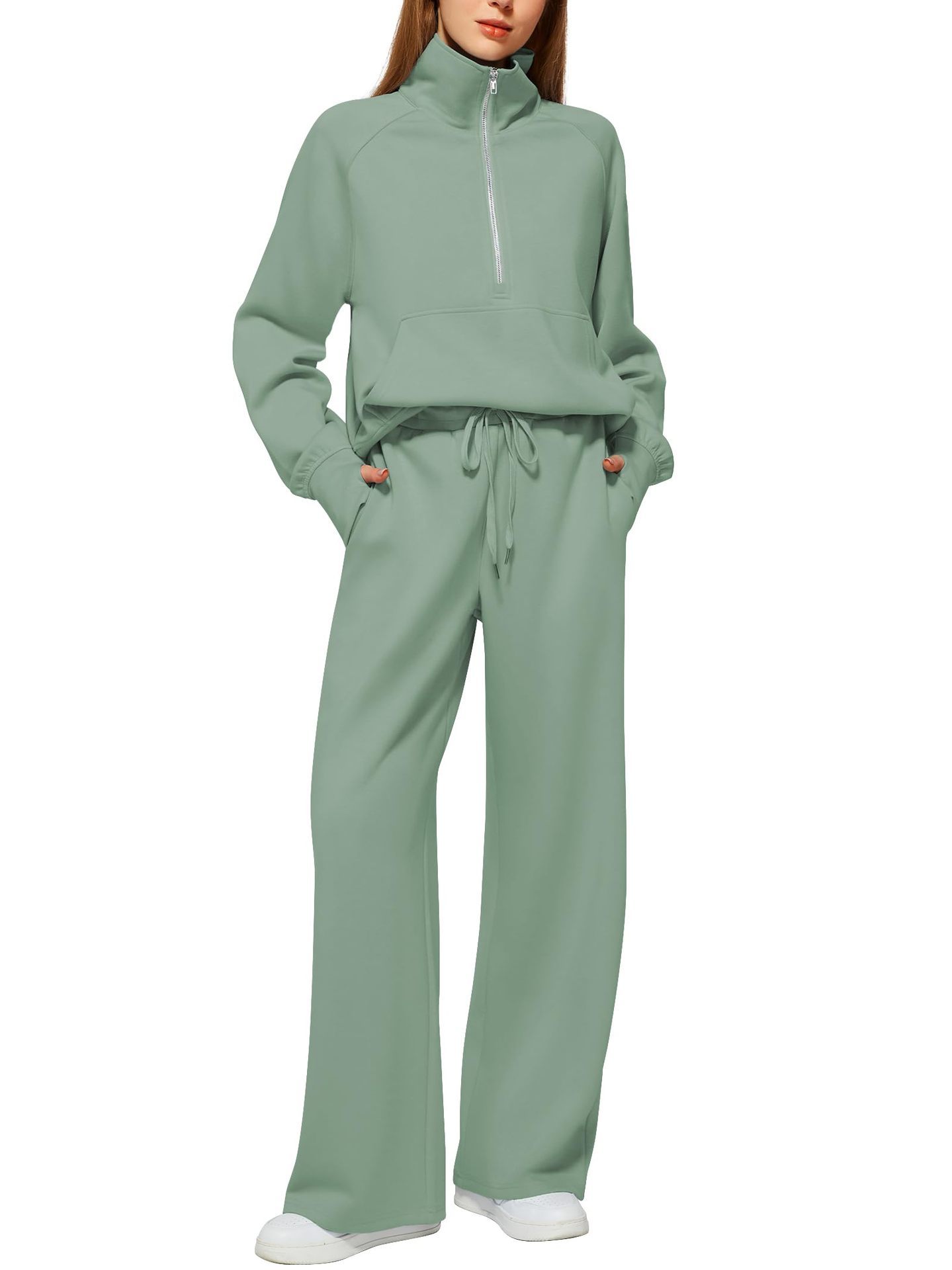 2025 Oversized Half Zip Sweatshirt Wide Leg Sweatpant Set Sweatsuit Tracksuit