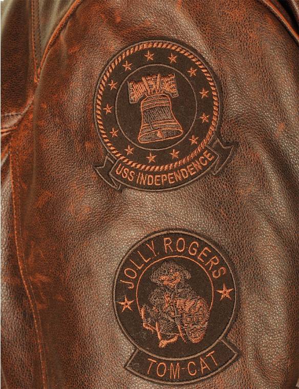 TOP GUN JOLLY ROGERS FLIGHT LEATHER JACKET BROWN
