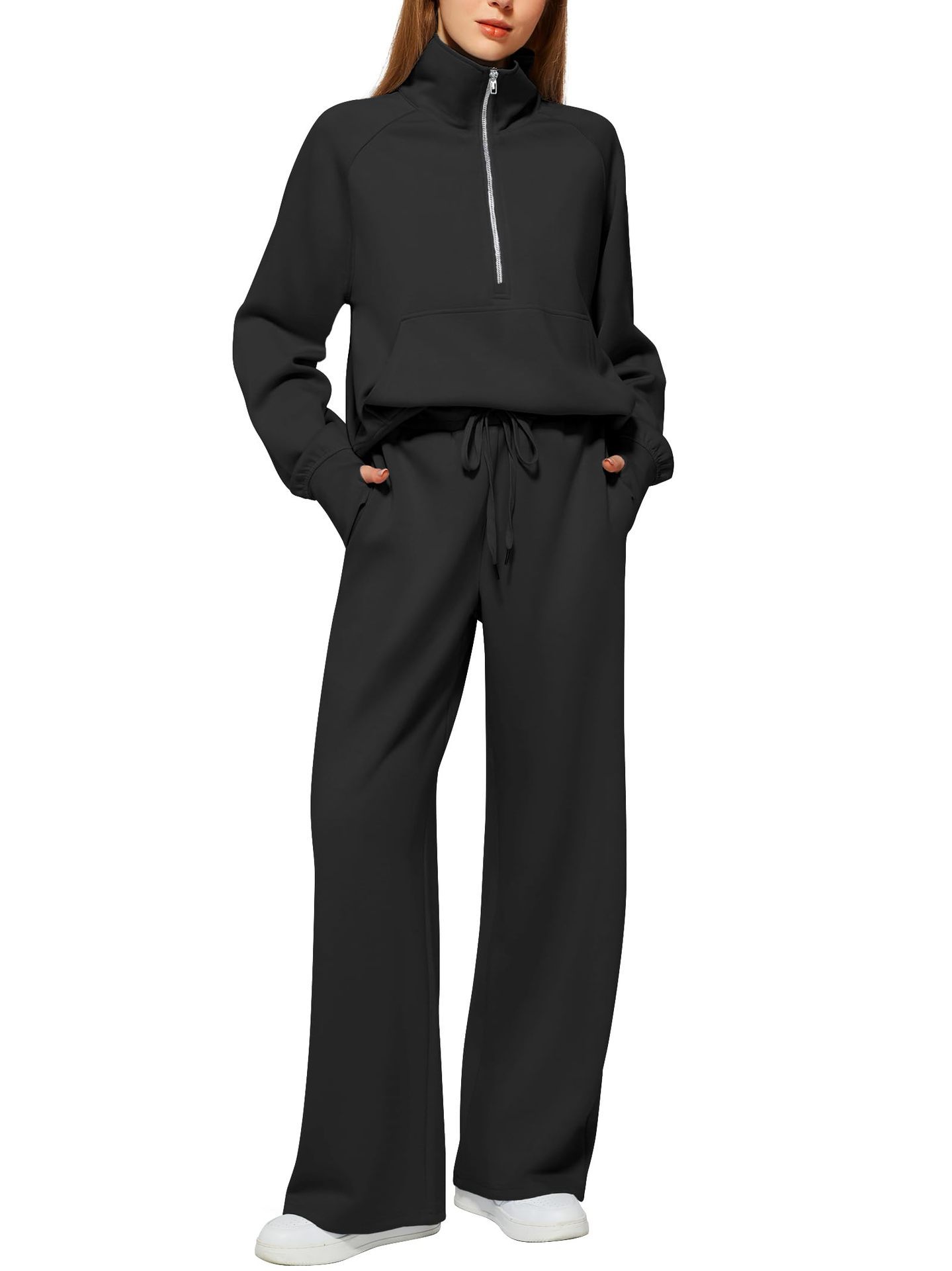 2025 Oversized Half Zip Sweatshirt Wide Leg Sweatpant Set Sweatsuit Tracksuit