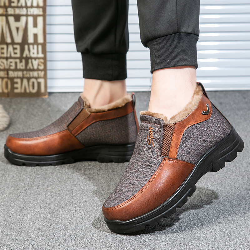 Men's Winter Fleece Waterproof Warm Non-Slip Orthopedic Shoes Snow Ankle Boots (Medical Certification)
