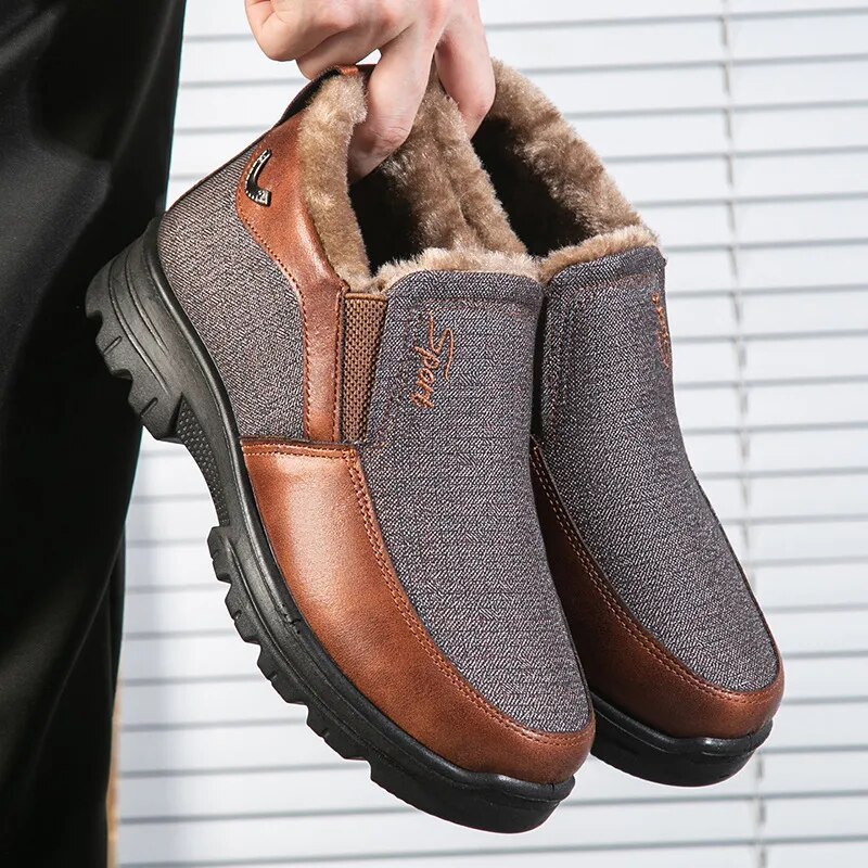 Men's Winter Fleece Waterproof Warm Non-Slip Orthopedic Shoes Snow Ankle Boots (Medical Certification)