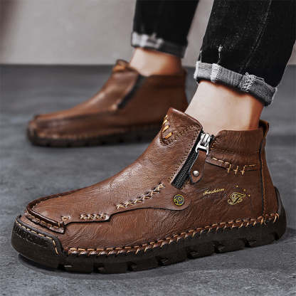 (⏰Last Day 70% OFF🔥)Men's Top-Quality Motorcycle Boots Hand-Stitched Genuine Leather Boots-Wide Toe, Waterproof， Anti-Slip， Anti-Sprain，Suitable for Work, Driving, Hiking