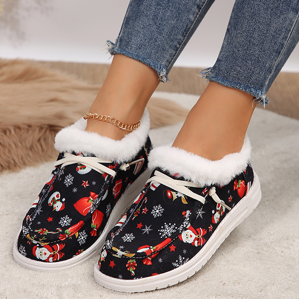LAST DAY 50% OFF-Women's Comfort Plush Christmas Theme Canvas Ankle Boots