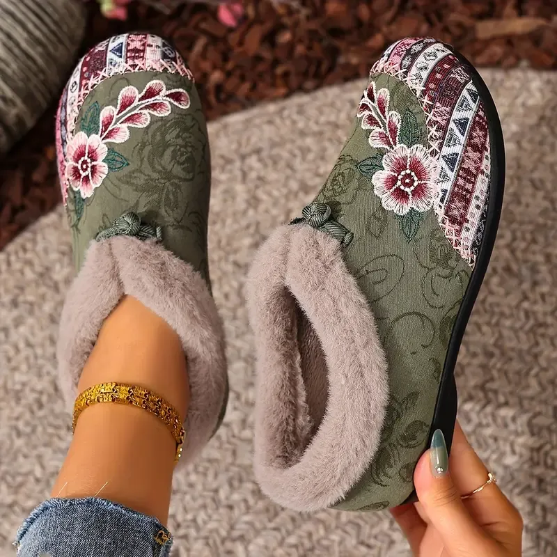 Women’s Warm Floral Winter Ankle Boots – Cozy, Lightweight & Non-Slip Everyday Shoes