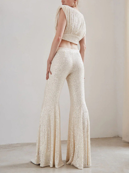 Elegant Sequined Flared Pants