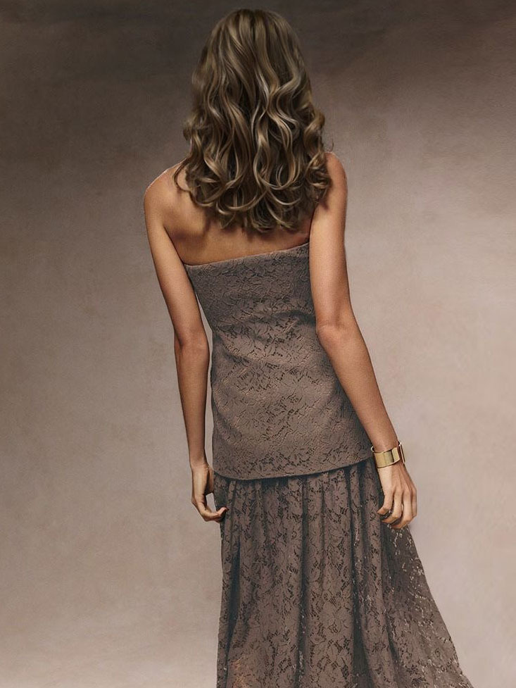 Elegant Strapless Lace Maxi Dress