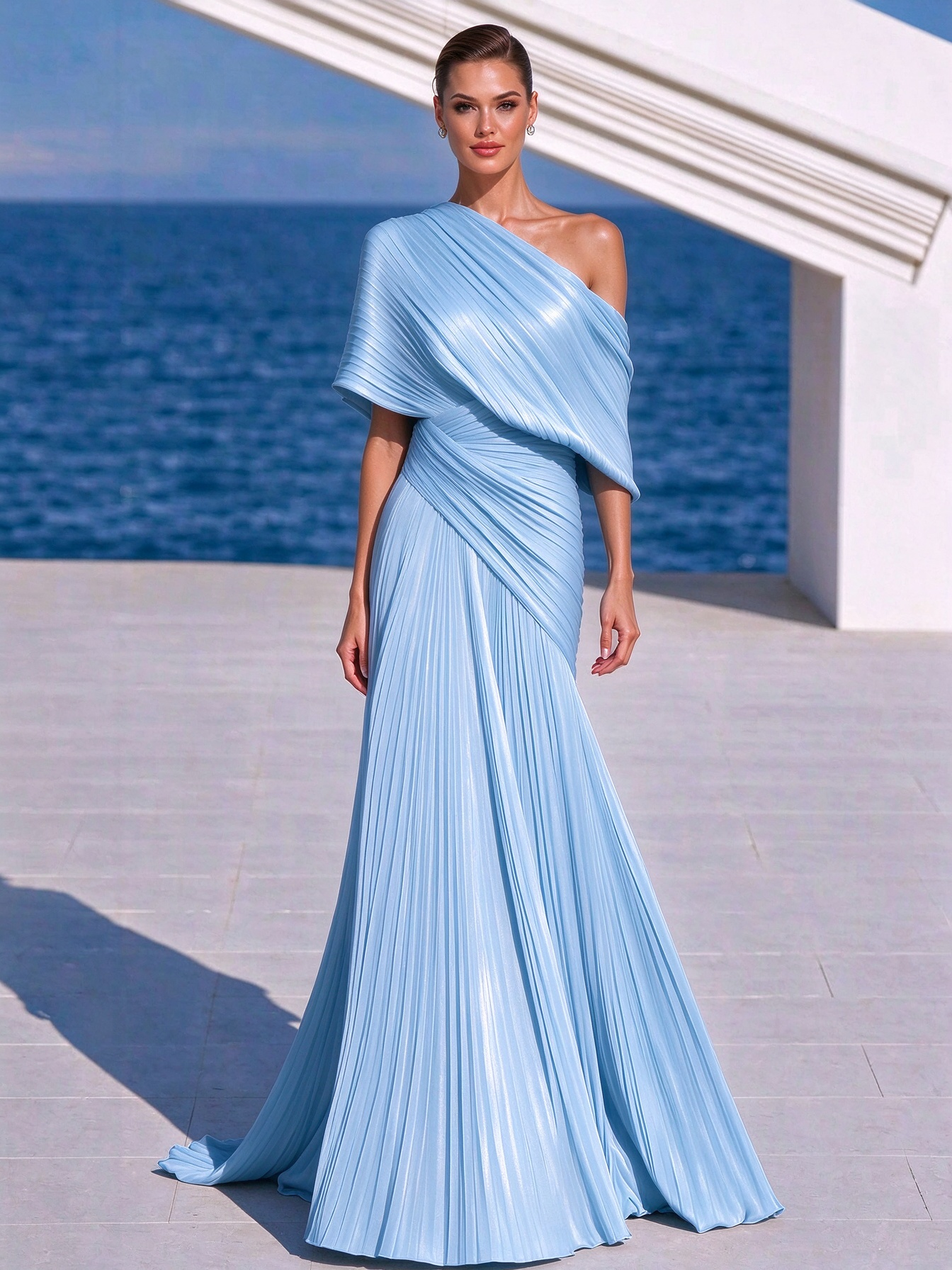 Vibrant Orange One-Shoulder Pleated Maxi Dress – Grecian Gown