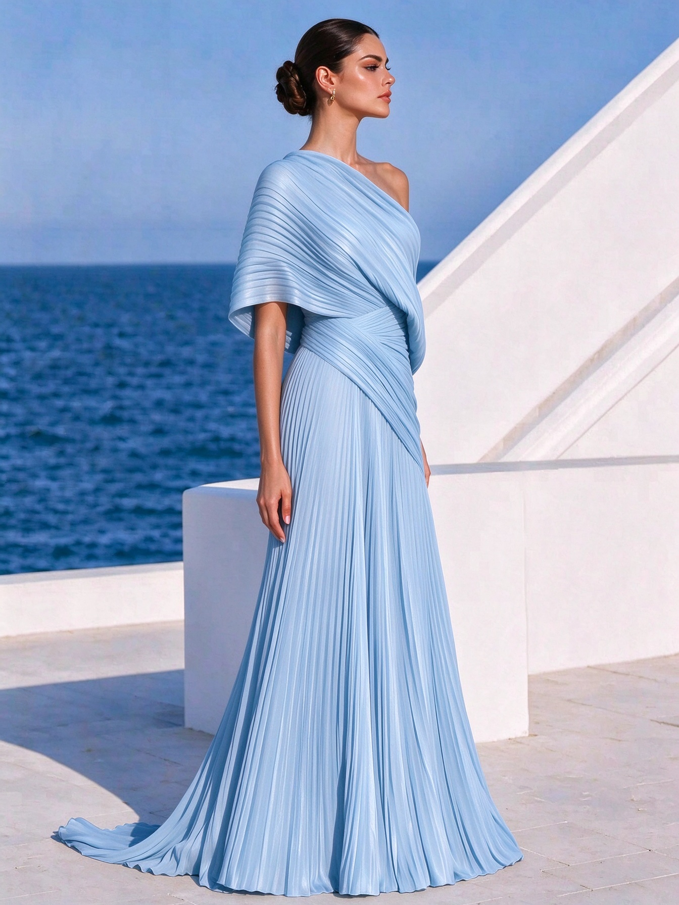 Vibrant Orange One-Shoulder Pleated Maxi Dress – Grecian Gown