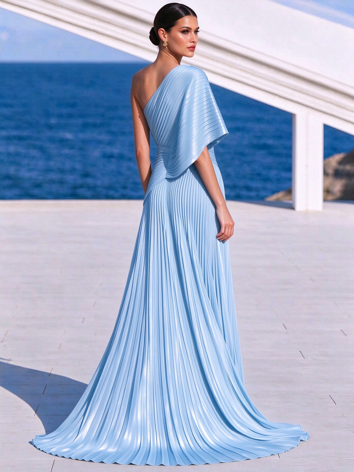 Vibrant Orange One-Shoulder Pleated Maxi Dress – Grecian Gown
