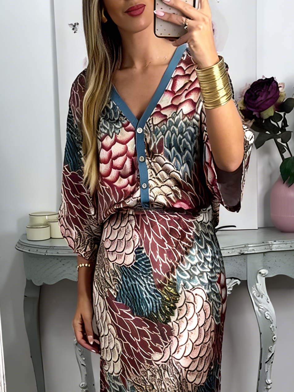 Retro Scale Print Satin Skirt Two-Piece Set