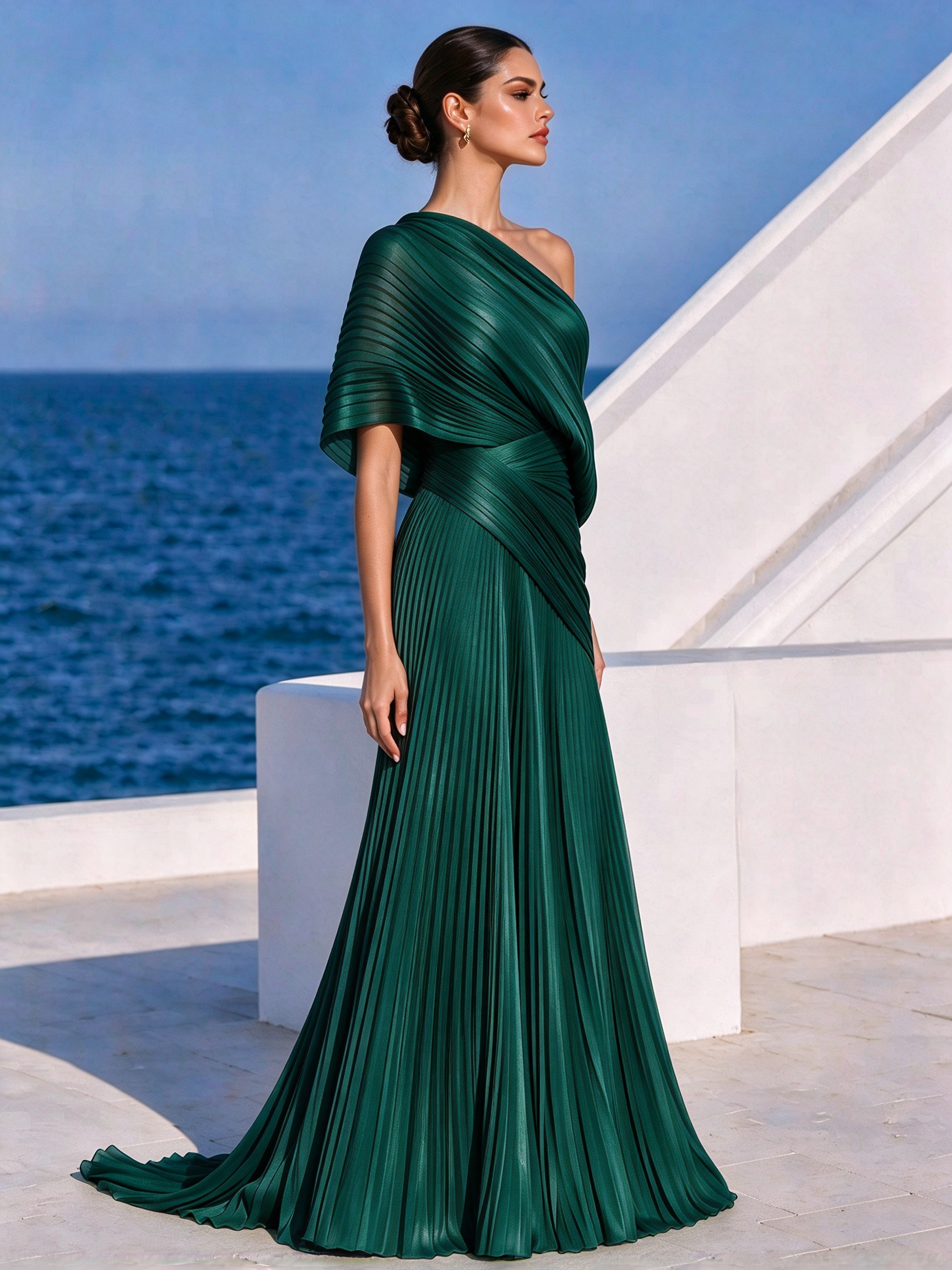 Vibrant Orange One-Shoulder Pleated Maxi Dress – Grecian Gown