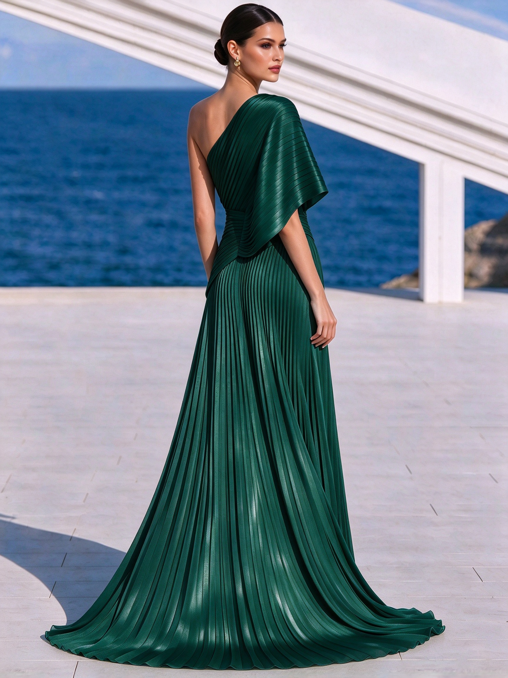 Vibrant Orange One-Shoulder Pleated Maxi Dress – Grecian Gown