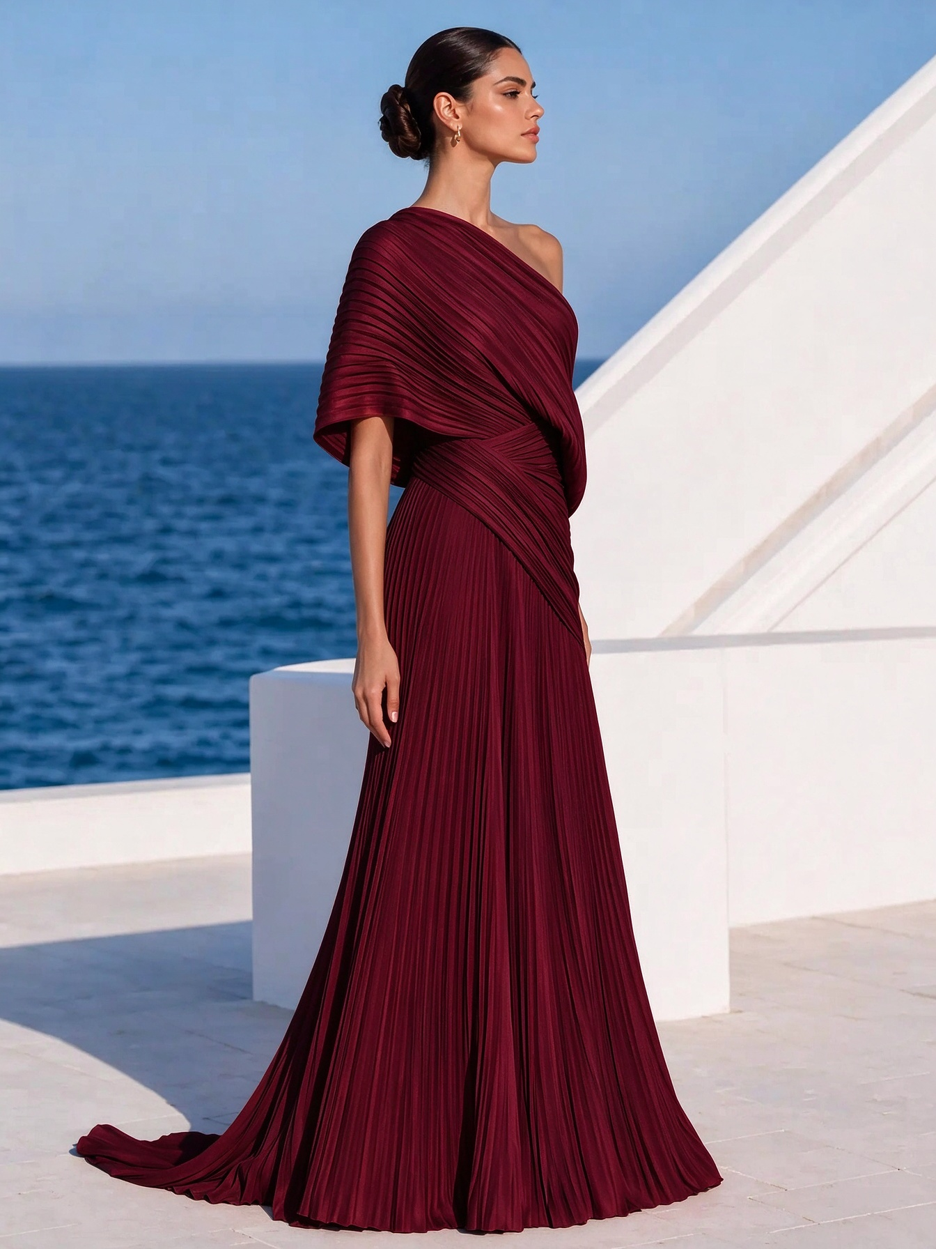 Vibrant Orange One-Shoulder Pleated Maxi Dress – Grecian Gown