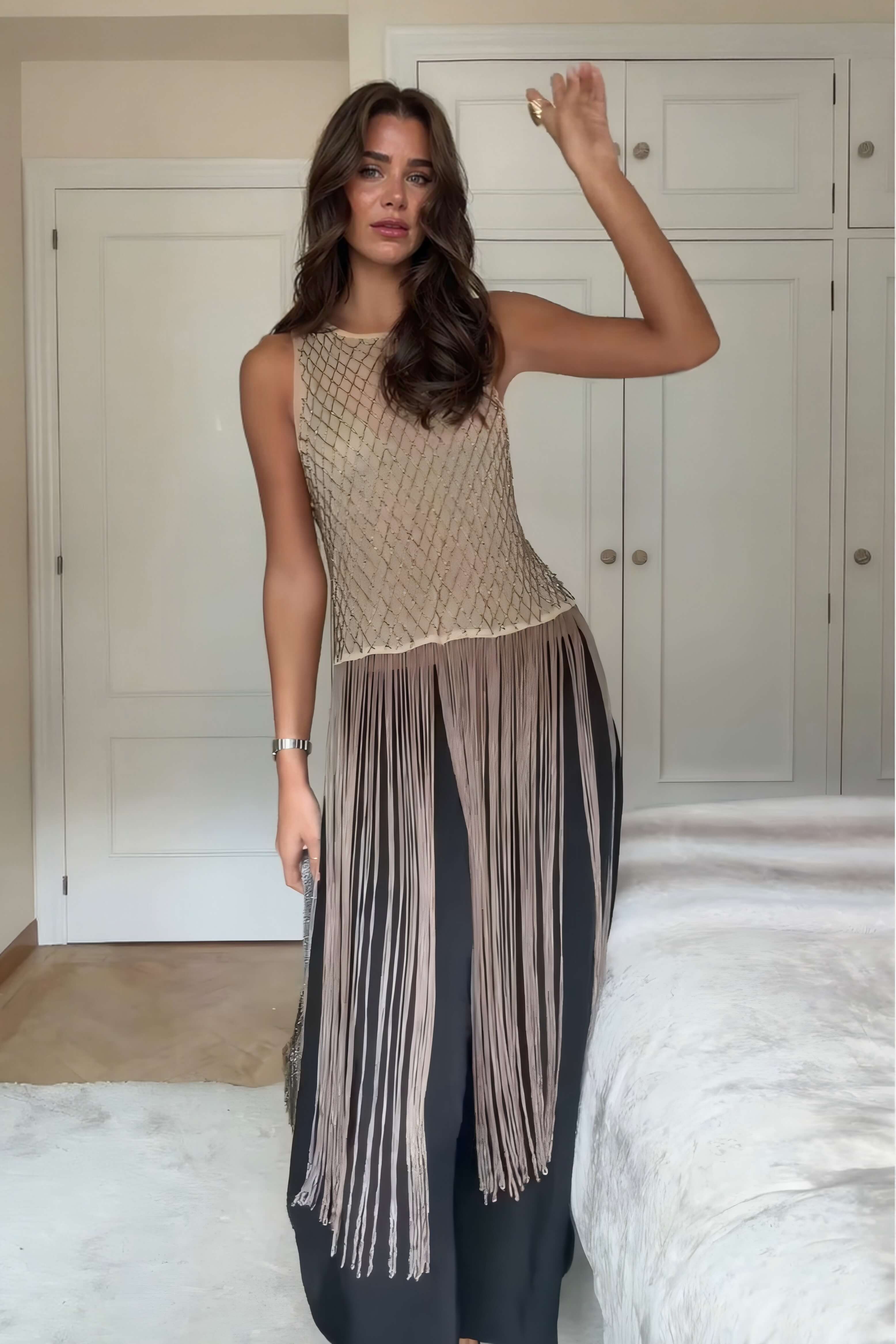 Fashionable Asymmetrical Elastic Waist Wide-Leg Pants