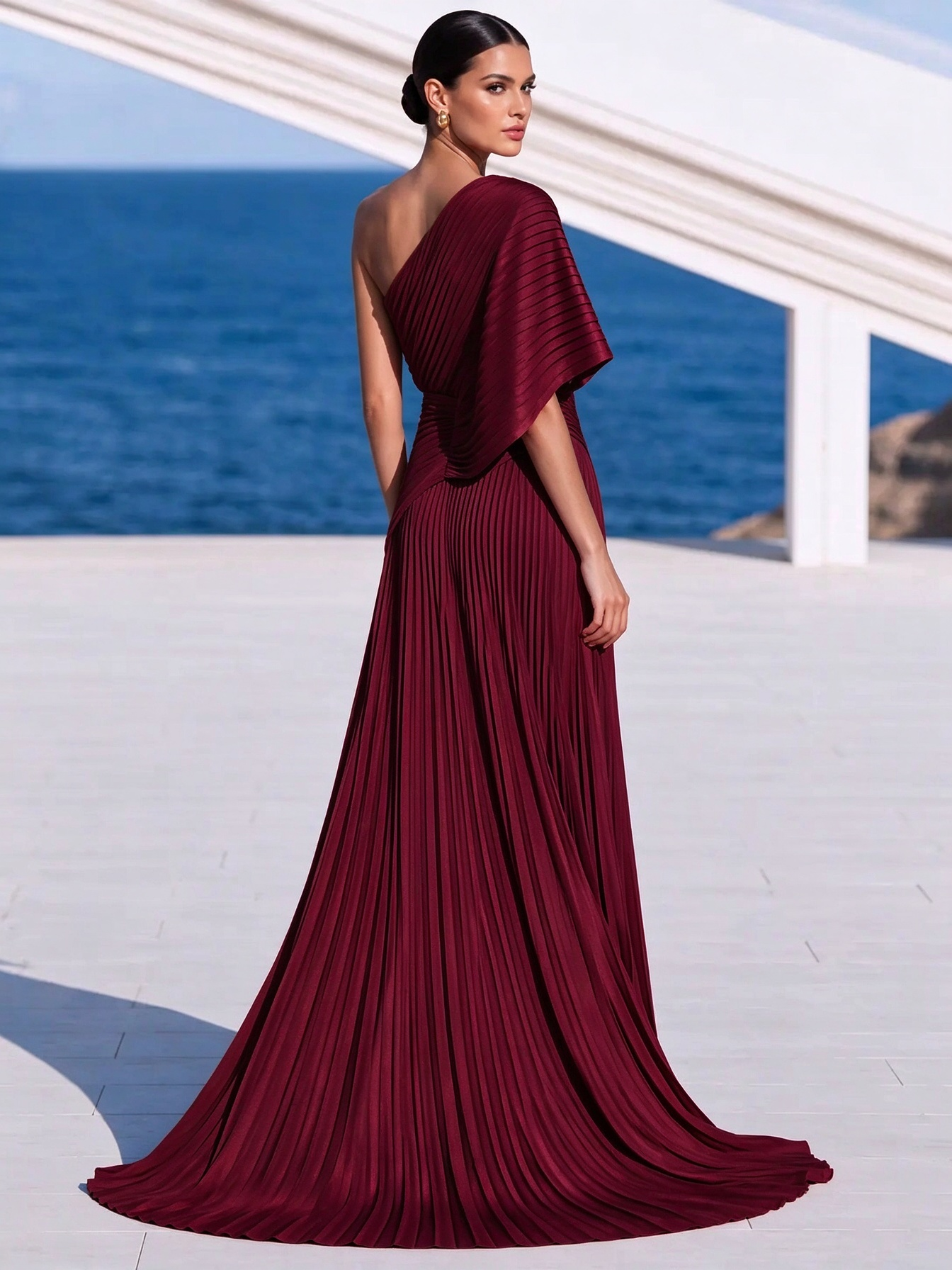 Vibrant Orange One-Shoulder Pleated Maxi Dress – Grecian Gown
