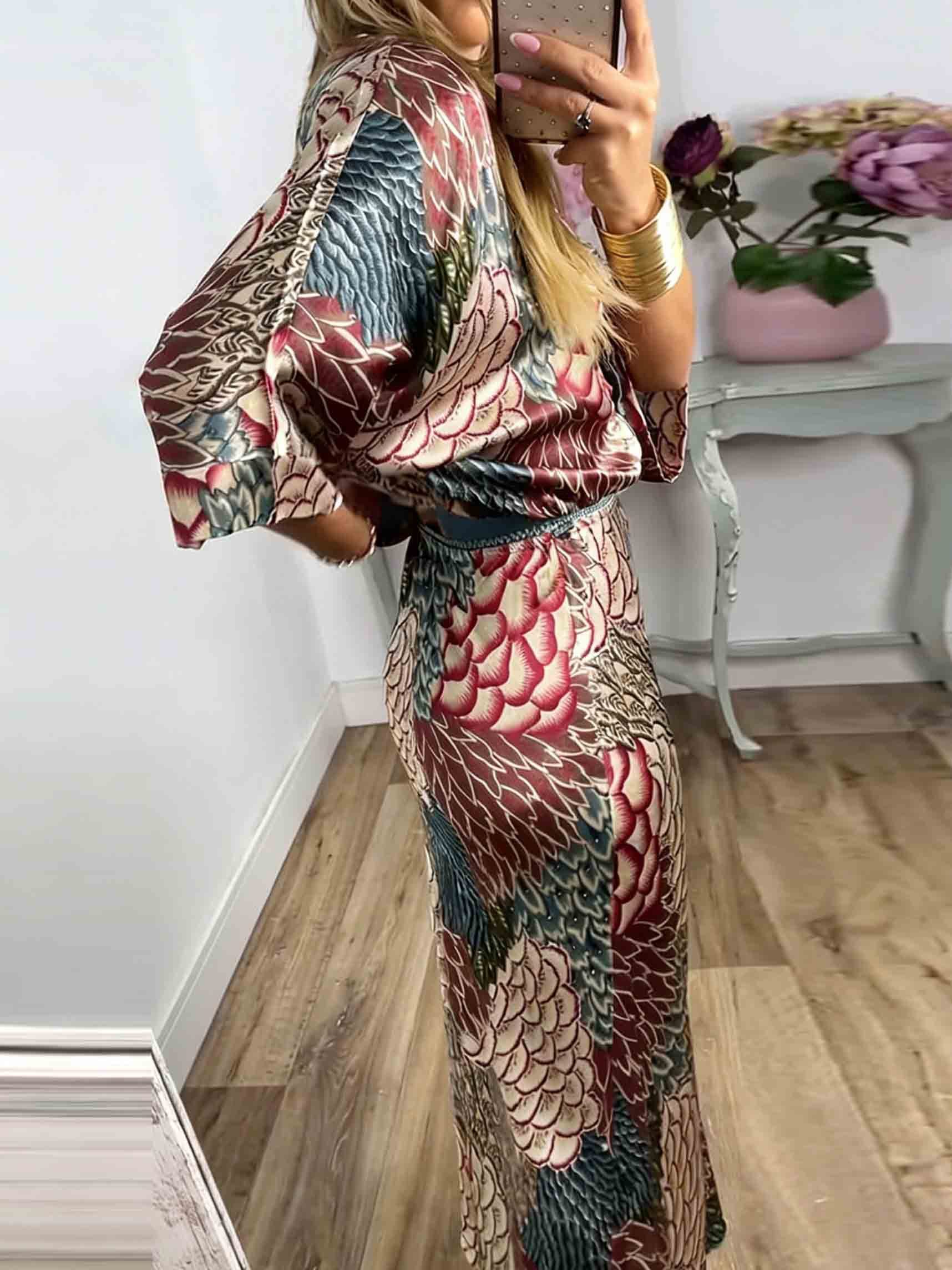 Retro Scale Print Satin Skirt Two-Piece Set