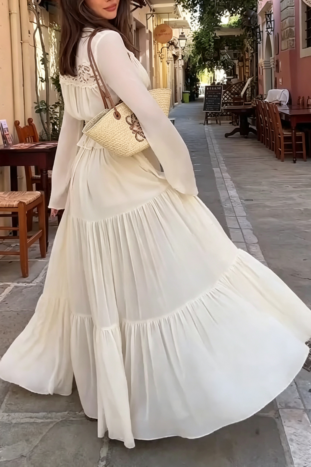 Lace Chiffon Long Sleeve Top And Midi Skirt Matching Outfit