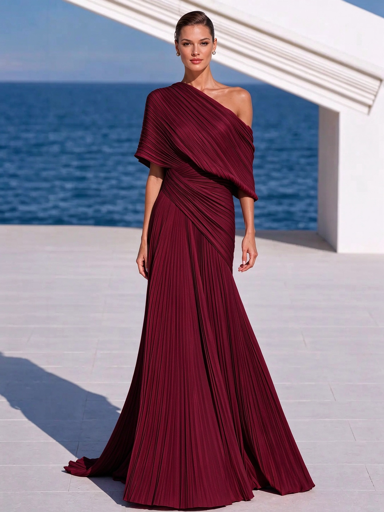 Vibrant Orange One-Shoulder Pleated Maxi Dress – Grecian Gown