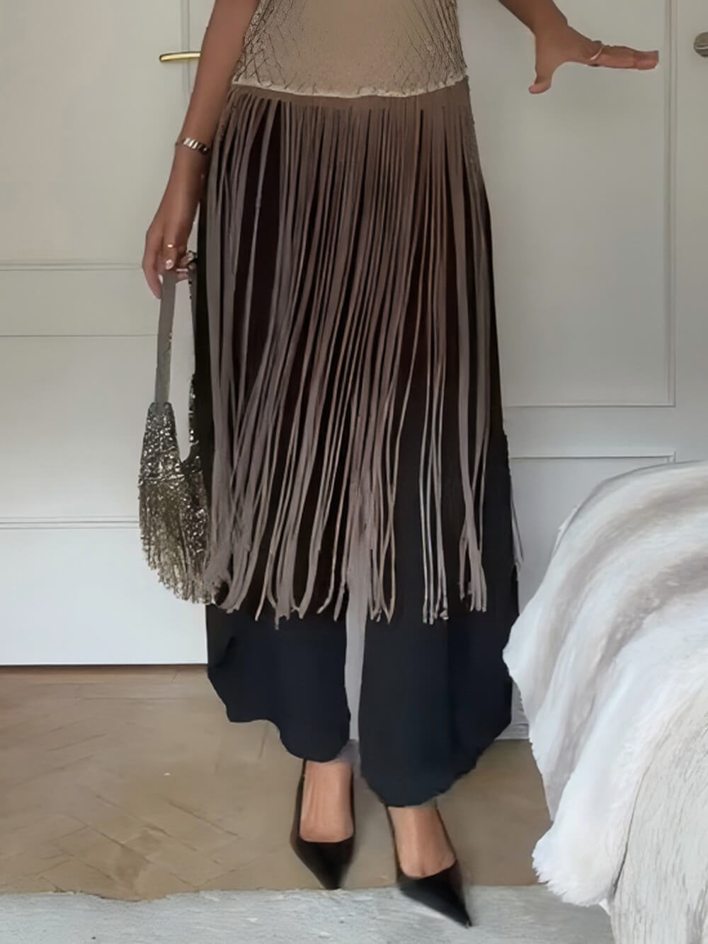 Fashionable Asymmetrical Elastic Waist Wide-Leg Pants