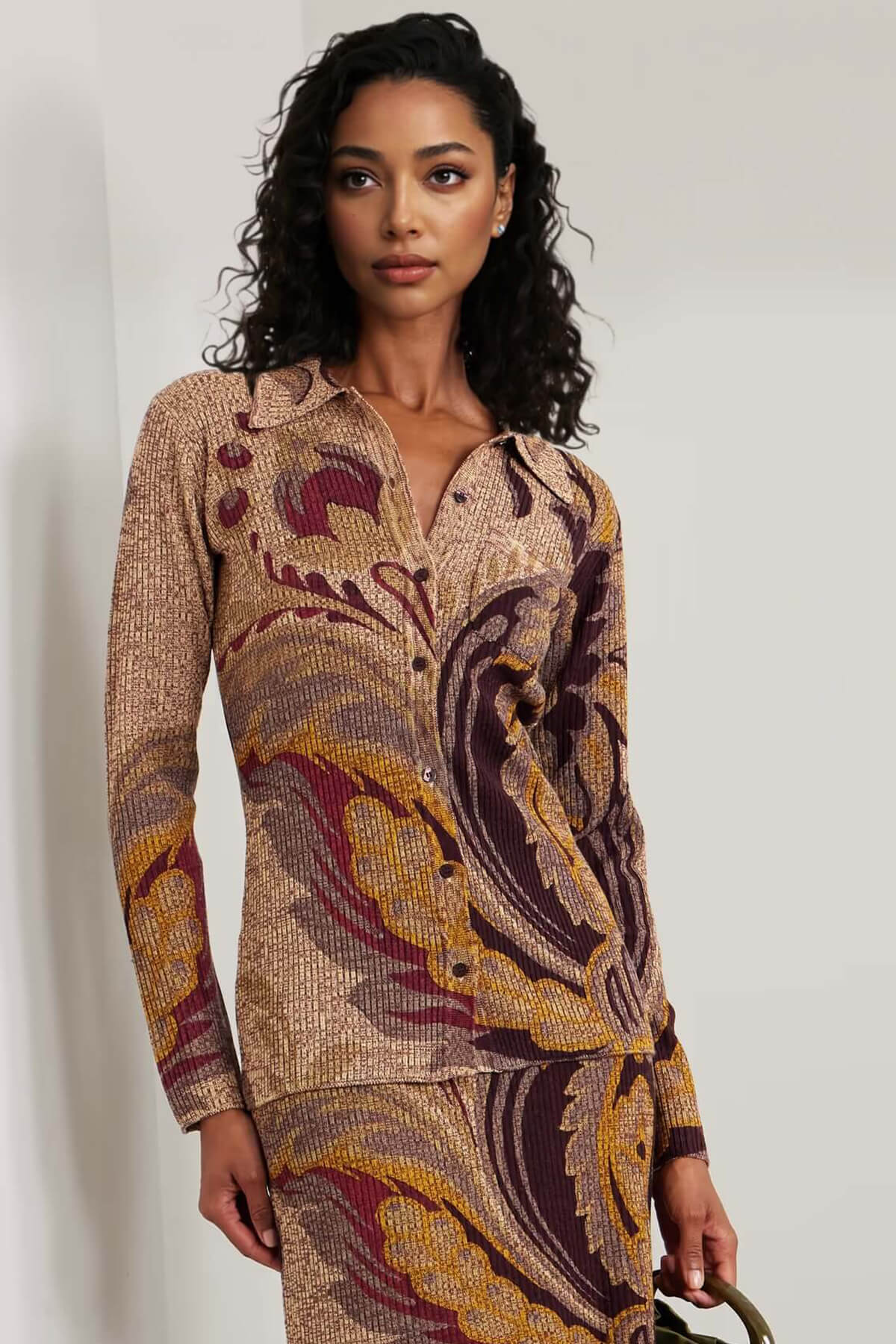 Fashion Paisley Print Gradient Knit Cardigan