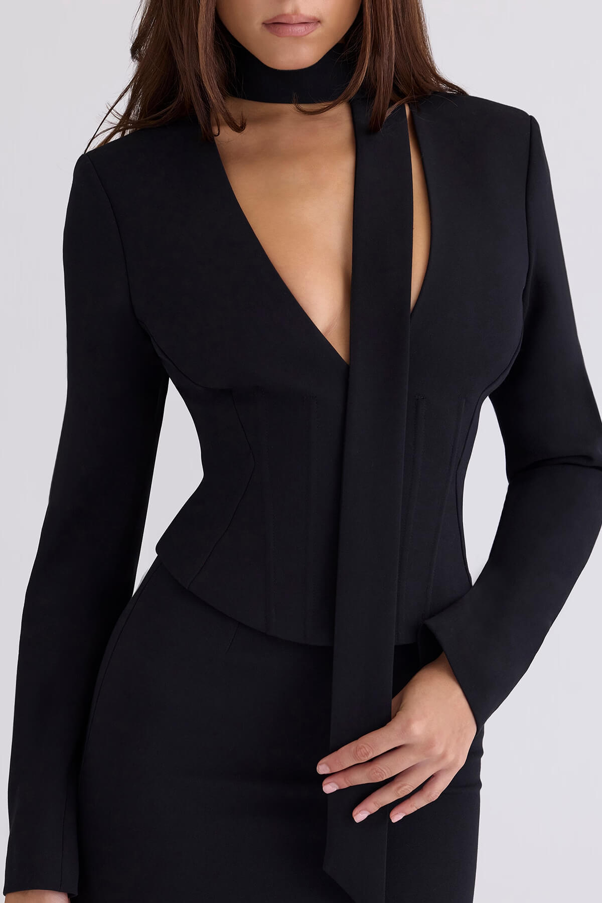 Elegant Deep V Crepe Hourglass Shaped Top