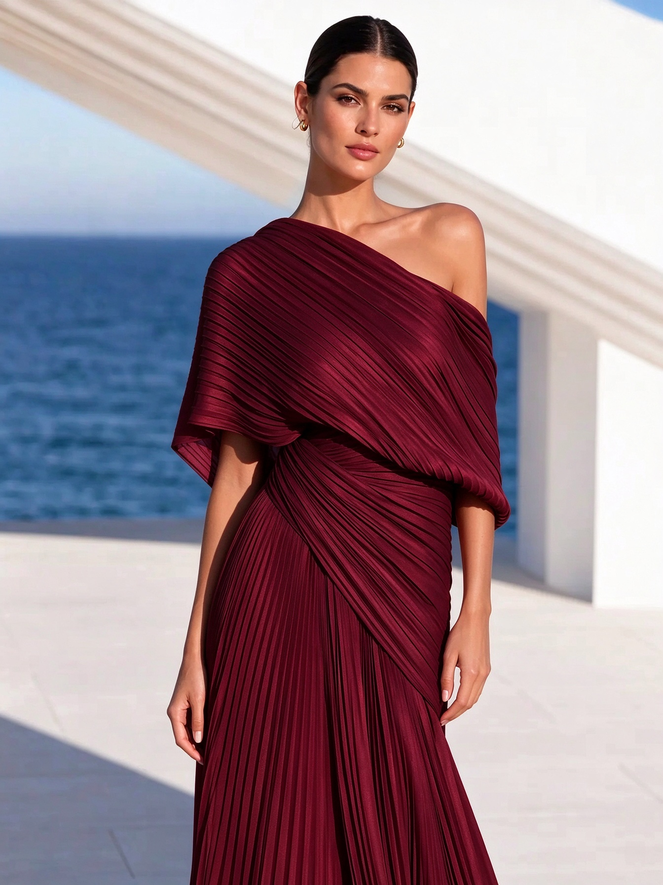 Vibrant Orange One-Shoulder Pleated Maxi Dress – Grecian Gown