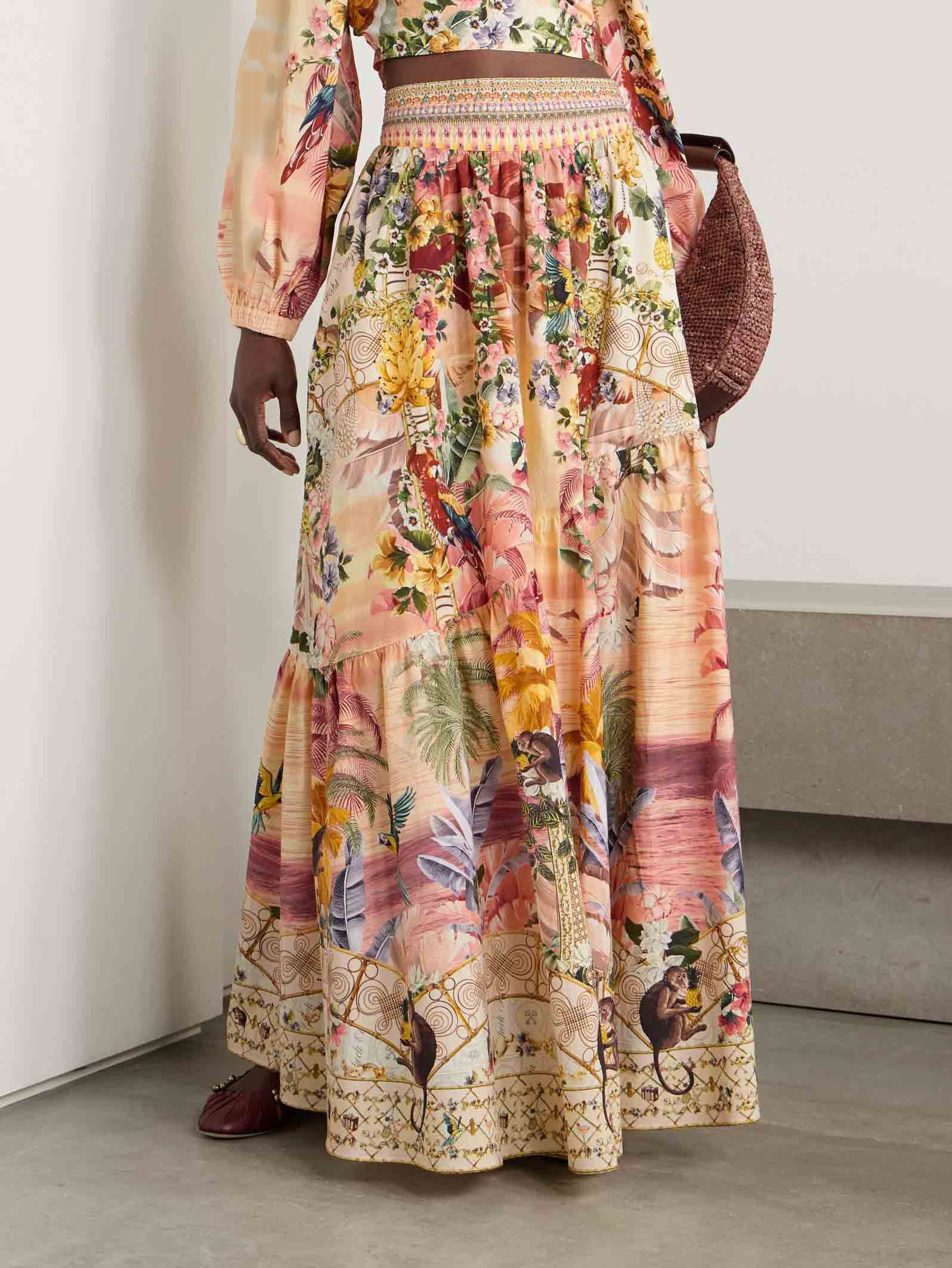 Exquisite Tropical Sunset Floral Print Skirt
