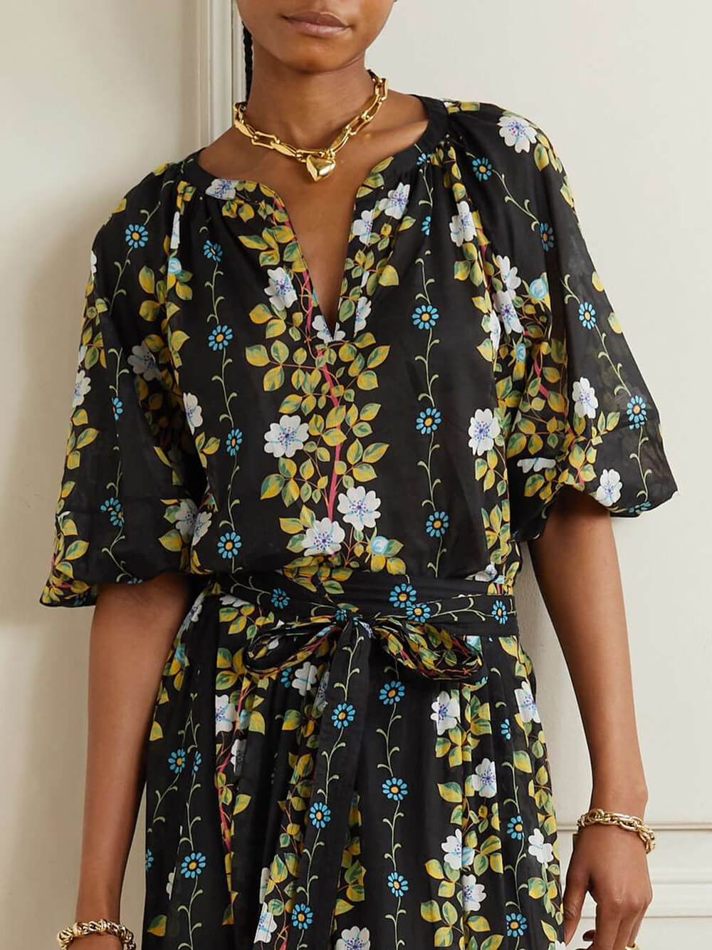 Elegant Belted Scalloped Floral-Print Chiffon Maxi Skirt