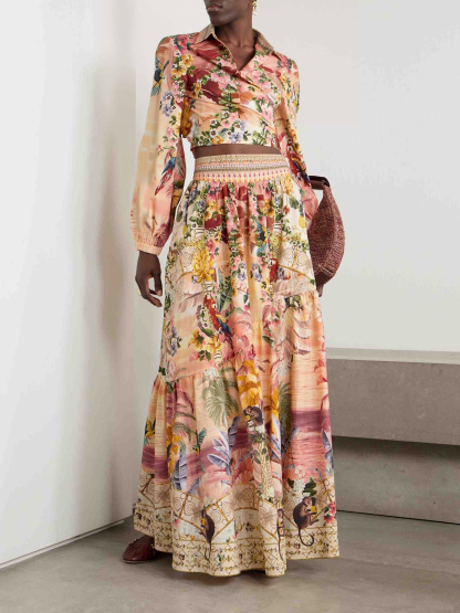 Exquisite Tropical Sunset Floral Print Skirt