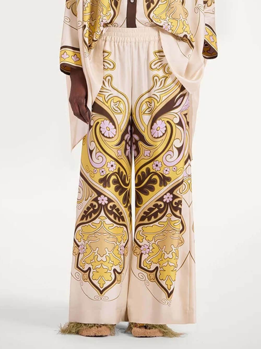 Unique Print Elastic Waist Loose-Fit Pocket Wide-Leg Pants