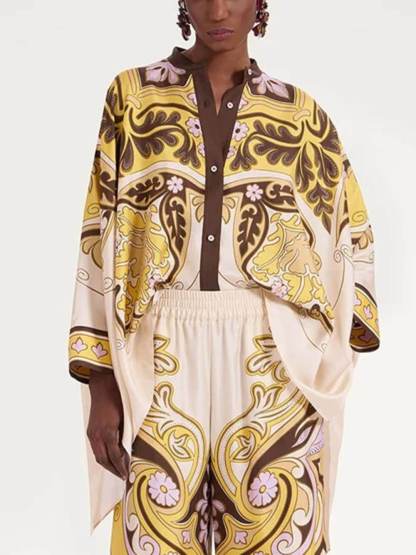 Unique Irregular Print Oversized Button-Down Shirt