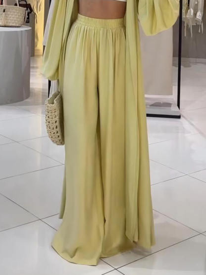 Unique Modern Feel Elastic High-Waist Wide-Leg Pants