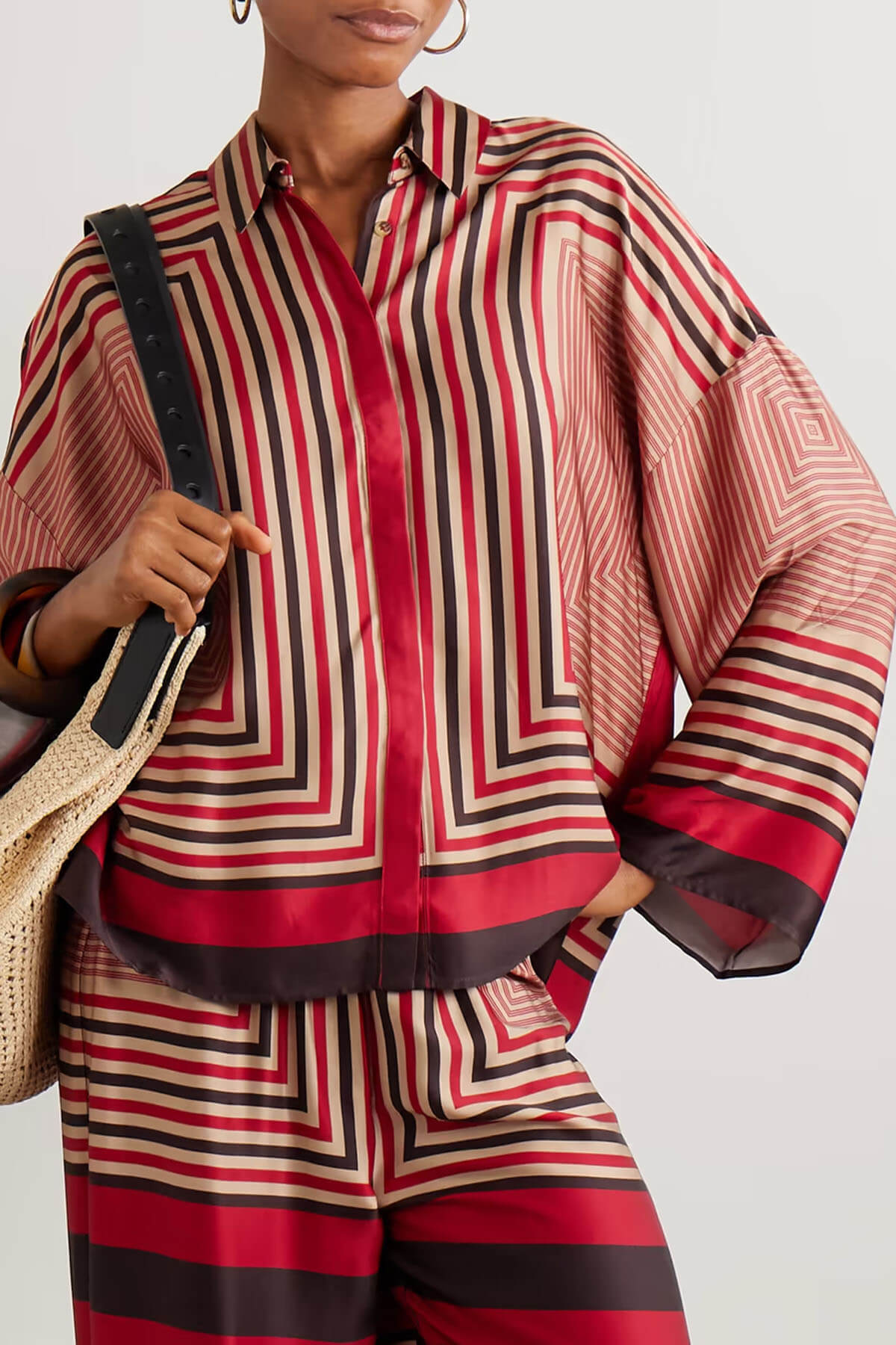 Unique Geometric Print Satin Loose Shirt