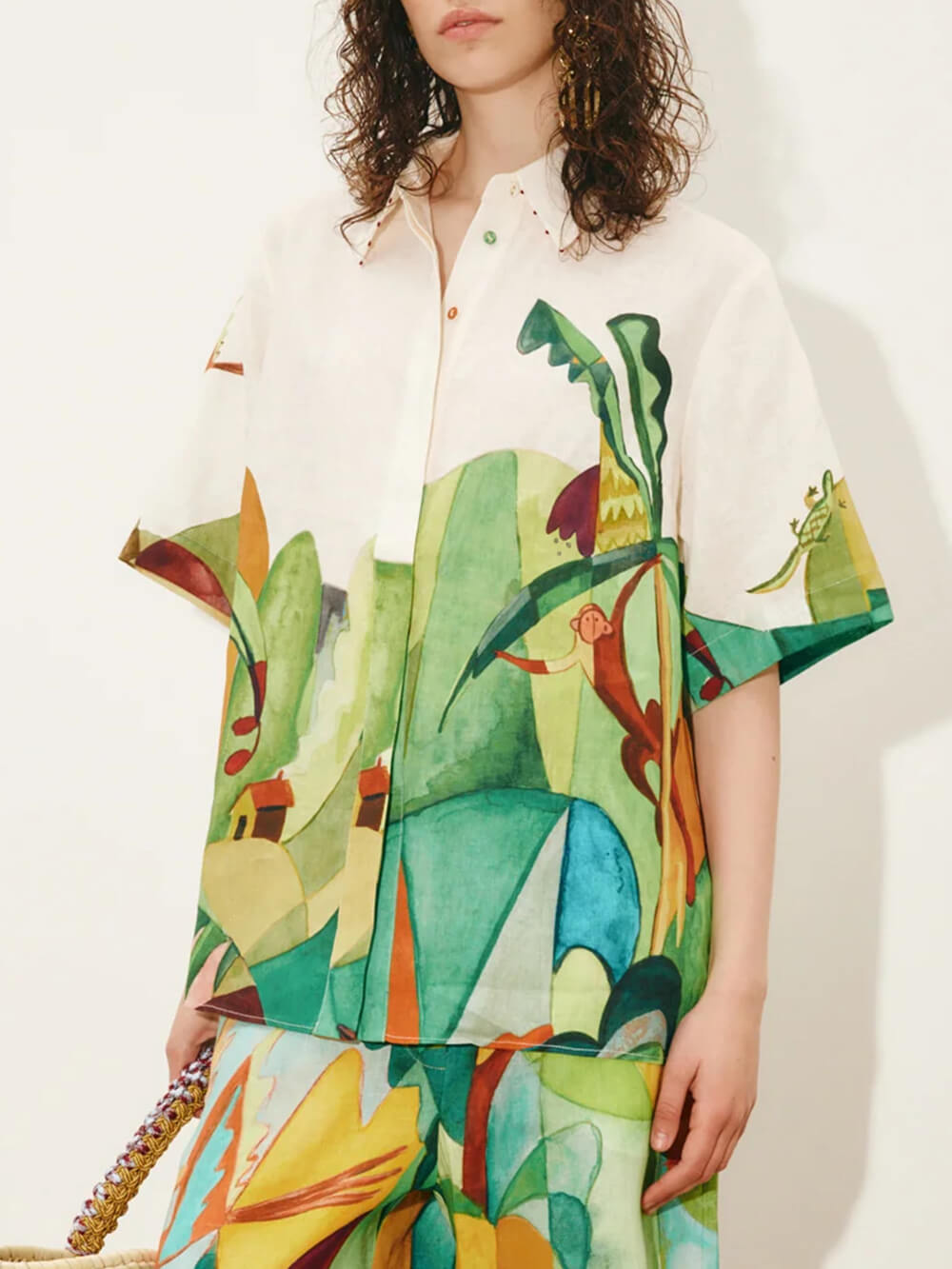 Unique Modern Linen Abstract Print Button-Down Shirt