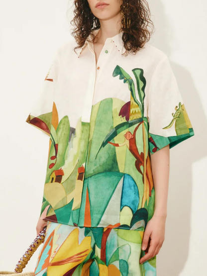 Unique Modern Linen Abstract Print Button-Down Shirt