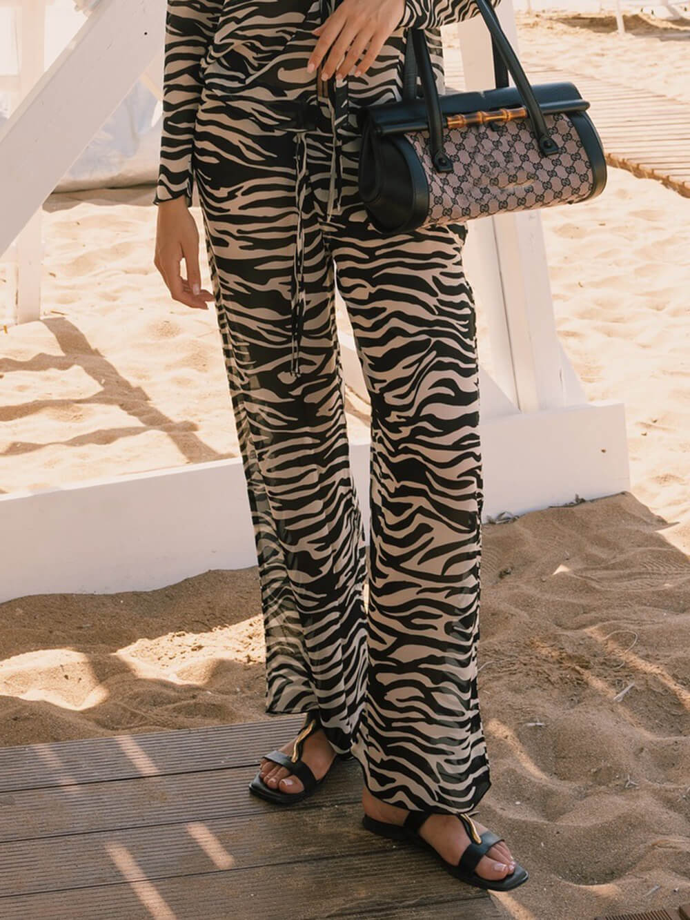 Unique Zebra Print Lace-Up Loose Shirt