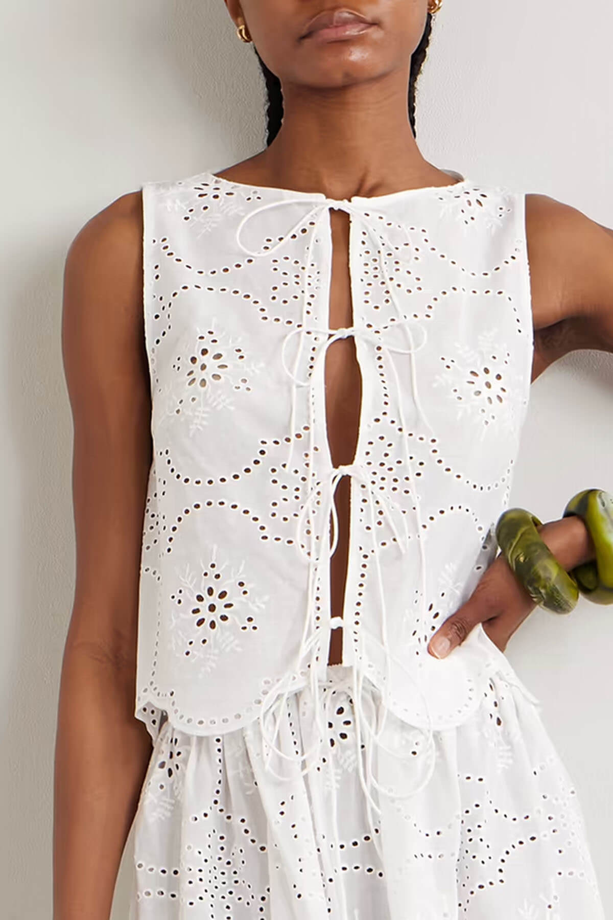 Fashionable Ruffled Crochet Hollow-Out Tank Top