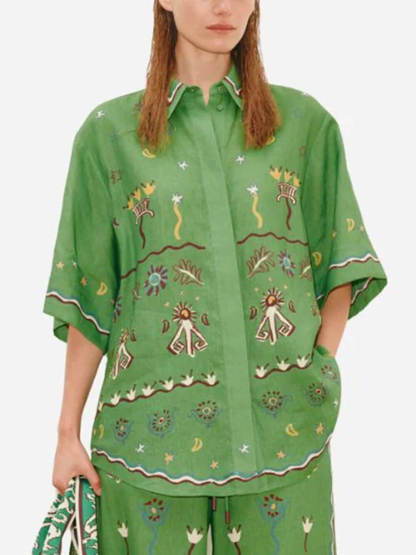 Unique Casual Sun Dancer Print Loose Button-Down Shirt