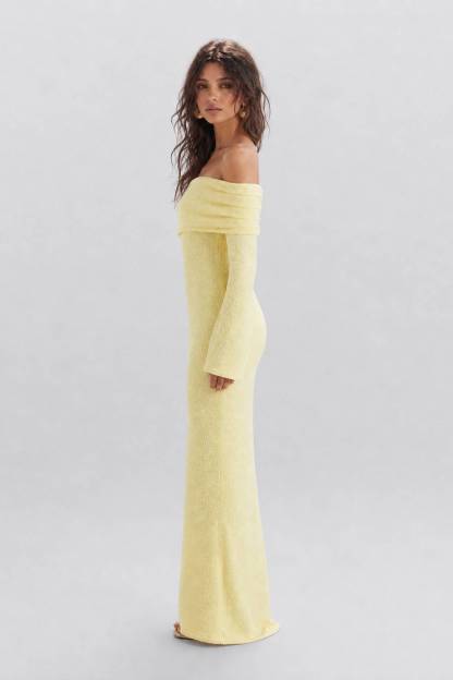 Texture Tweed Off-shoulder Long Dress